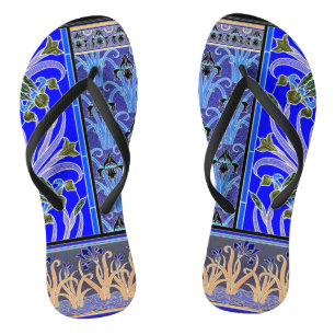 Art nouveau iris bloem elegant blauw zwart verneui teenslippers