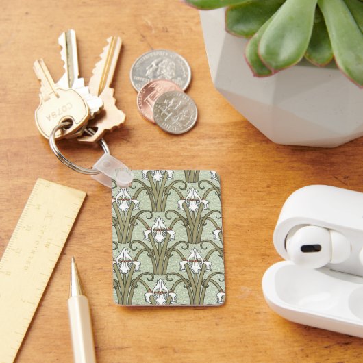 Art Nouveau Iris Bloemen in een tuin Sleutelhanger (Bureau)