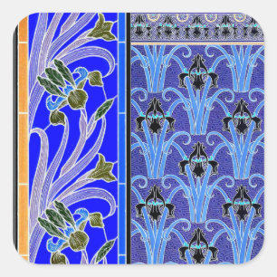 Art nouveau iris bloemenelegante kunst textiel ver vierkante sticker