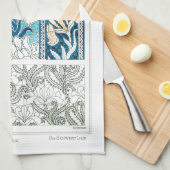 Art nouveau iris lelie bloementextiel art blauw theedoek (Quarter Fold)