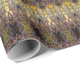 Art nouveau iris patroon gouden bruine rode elegan cadeaupapier