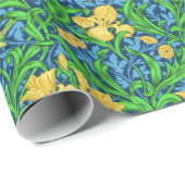 Art Nouveau Iris Print, Geel en Kobalt Blue Cadeaupapier (Rol Hoek)