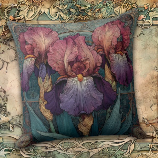 Art Nouveau Iris Verleiding Kussen (Creator heeft geüpload)