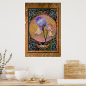 Art Nouveau Irises in een Coppery Mucha-Lijst Poster (Keuken)