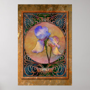 Art Nouveau Irises in een Coppery Mucha-Lijst Poster