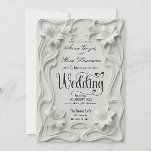 Art Nouveau Ivory Lily Faux Relief Garden Wedding Kaart (Voorkant)