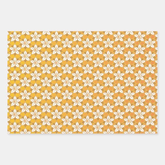 Art Nouveau jaune Jonquil papier peint fleuri damé (Devant 3)