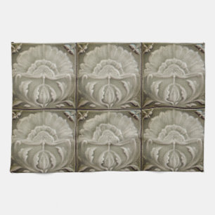 Art nouveau jugendstil bloem tegel design bruin theedoek