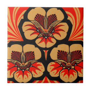 Art Nouveau Julie de Graag Bloem Houtsnede Vintage Tegeltje