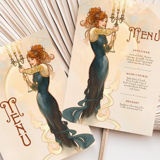 Art Nouveau kaarslicht bruiloft menu Kaart