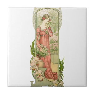 Art Nouveau-kas dame elegant in vintage stijl Tegeltje