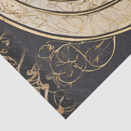 Art Nouveau Kasteel Rococo Zwart n Goud Ephemera 1 Tissuepapier (Detail)