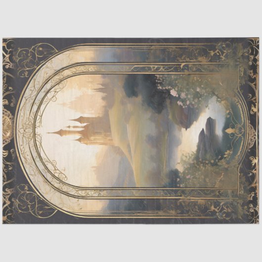 Art Nouveau Kasteel Rococo Zwart n Goud Ephemera 1 Tissuepapier (Voorkant)