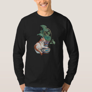 Art Nouveau kat zit naast potplant T-shirt