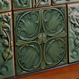 Art Nouveau keramiektegel 'Verdant Symphony' Tegeltje