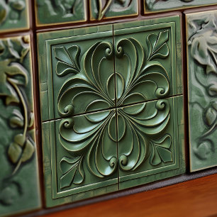 Art Nouveau keramische tegelvierhoek met weelderig Tegeltje