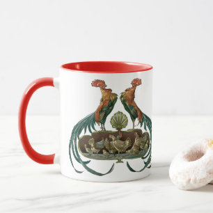 Art Nouveau kippen en hanen vintage Mok