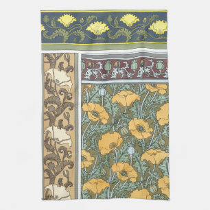 Art Nouveau-klaproosbloemen in vintage bloemstijl Theedoek