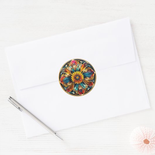 Art Nouveau Kleurrijke Bloemen Ronde Sticker (Envelop)