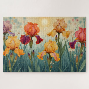 Art Nouveau kleurrijke iris Legpuzzel