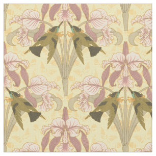 Art Nouveau Kolibries & Orchideeën Patroon Stof