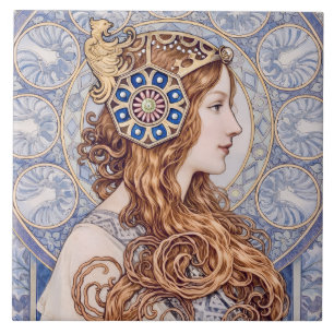 Art Nouveau Koningin Portret Tegeltje