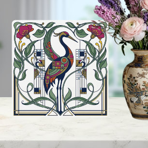 Art Nouveau Kraanvogel Bloemig Geometrisch Patroon Tegeltje