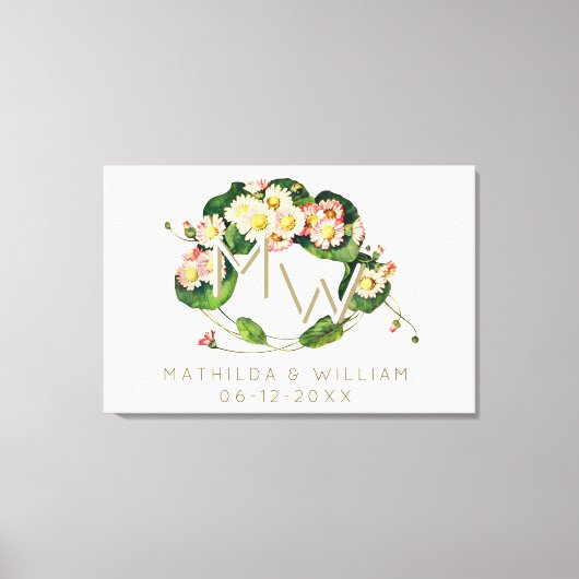 Art Nouveau Krans met Madeliefjes en Monogram om t Canvas Afdruk (Voorkant)