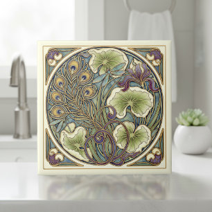 Art Nouveau-kunst met pauwenveer Pat#7 ID1193 Tegeltje