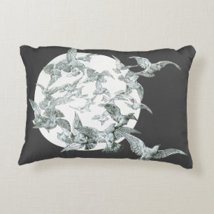 Art Nouveau-kunst met zwerm vogels en volle maan Decoratief Kussen