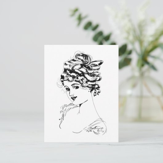 Art Nouveau Lady 1917 Fine Art Briefkaart (Staand voorkant)