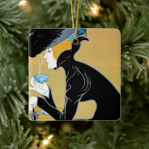 Art Nouveau, Lady Drink Marco Polo Tea Keramisch Ornament
