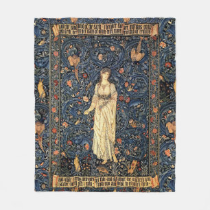 Art Nouveau Lady Flower Bird Rabbit Fleece Blanket Deken