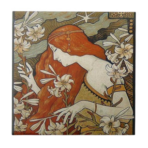 Art Nouveau Lady Flowers Floral Woman  Tegeltje