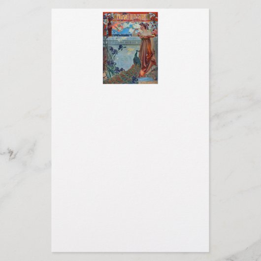 Art Nouveau Lady met Peacock Briefpapier (Voorkant)
