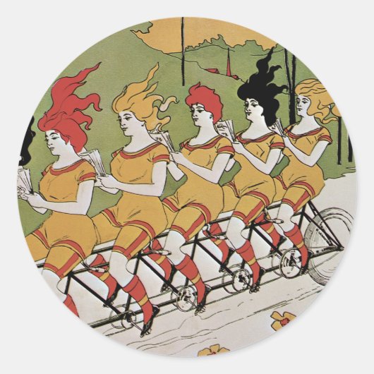 Art Nouveau, lagers Tandem Fiets Ronde Sticker (Voorkant)