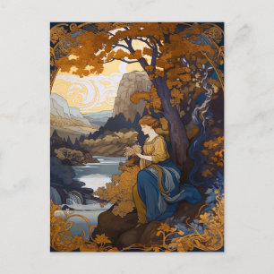 Art Nouveau Landscape Woman Briefkaart
