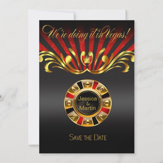 Art Nouveau Las Vegas Save the Date | goud rood Kaart (Voorkant)