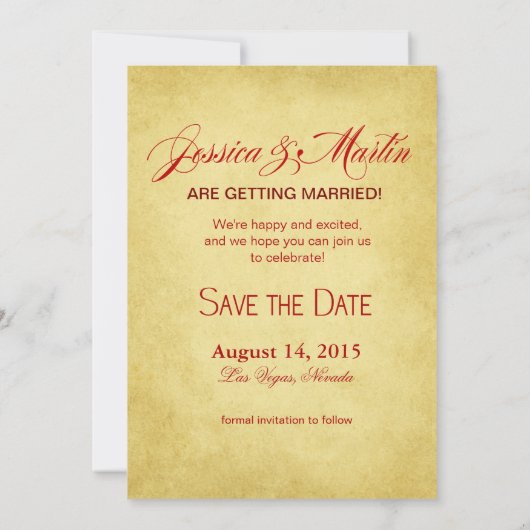 Art Nouveau Las Vegas Save the Date | goud rood Kaart (Achterkant)