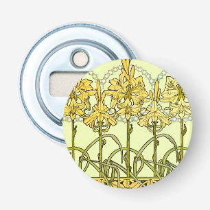 Art Nouveau leliepatroon van Alphonse Mucha in vin Button Flesopener