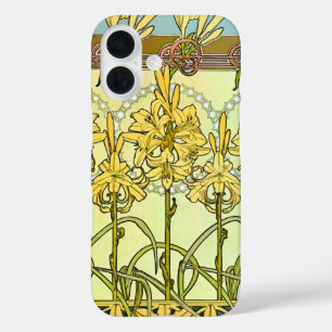 Art Nouveau leliepatroon van Alphonse Mucha in vin iPhone 16 Hoesje
