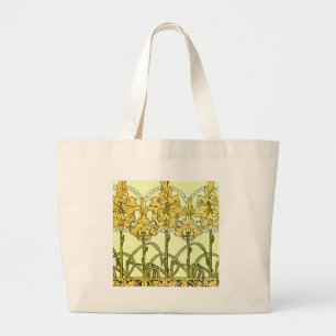 Art Nouveau leliepatroon van Alphonse Mucha in vin Grote Tote Bag