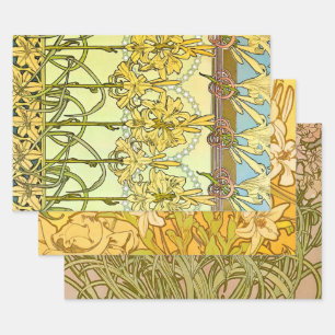 Art Nouveau leliepatroon van Alphonse Mucha in vin Inpakpapier Vel