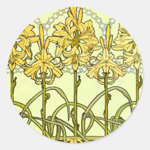 Art Nouveau leliepatroon van Alphonse Mucha in vin Ronde Sticker