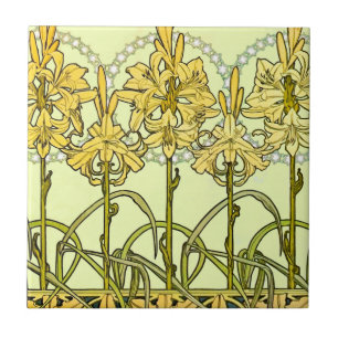 Art Nouveau leliepatroon van Alphonse Mucha in vin Tegeltje