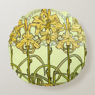 Art Nouveau leliepatroon van Alphonse Mucha Rond Kussen