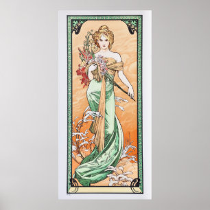 Art Nouveau Lente van Alphonse Mucha Poster