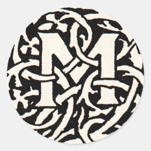 Art Nouveau Letter M met Vintage Monogram Ronde Sticker