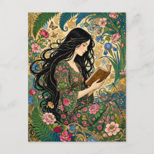 Art Nouveau lezen in de tuin Briefkaart