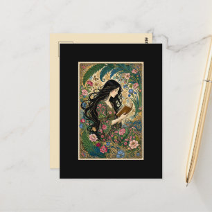 Art Nouveau lezen in de tuin Briefkaart